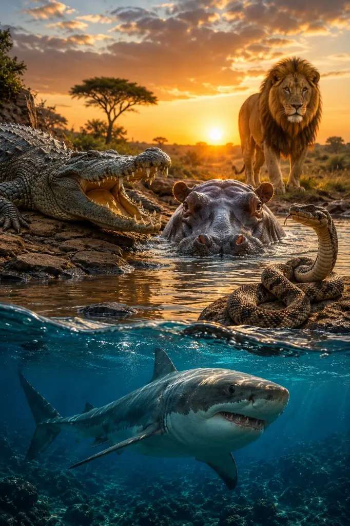 Crocodile, hippopotame, lion, serpent et requin, parmi les animaux les plus dangereux du monde