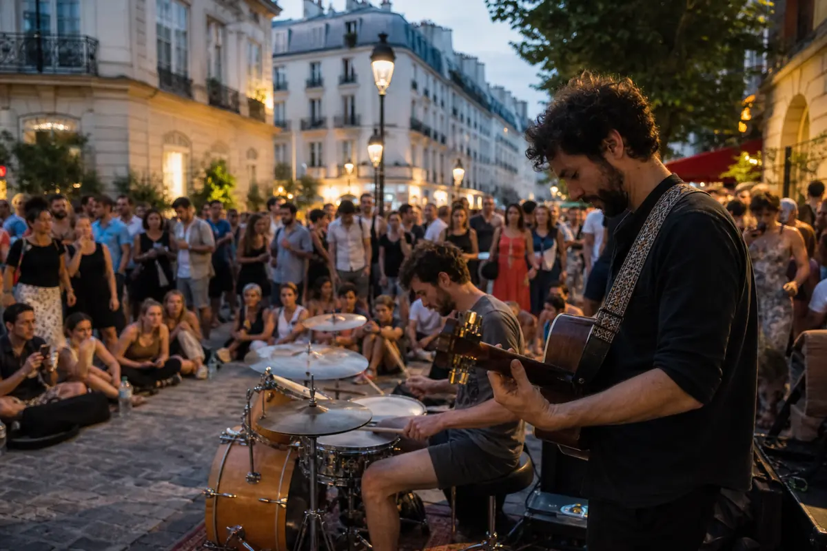 Musiciens de rue jouant lors de la Fête de la musique en été