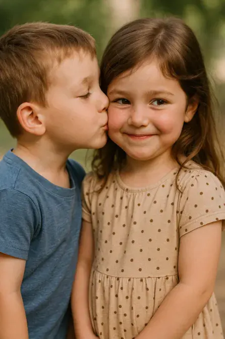 Bisous d'un garçon a sa petite amie pour la journée de la petite amie.
