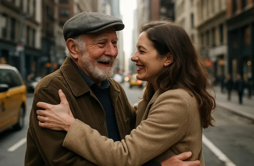 grand père et sa fille à New York pour la Journée des grands-parents.