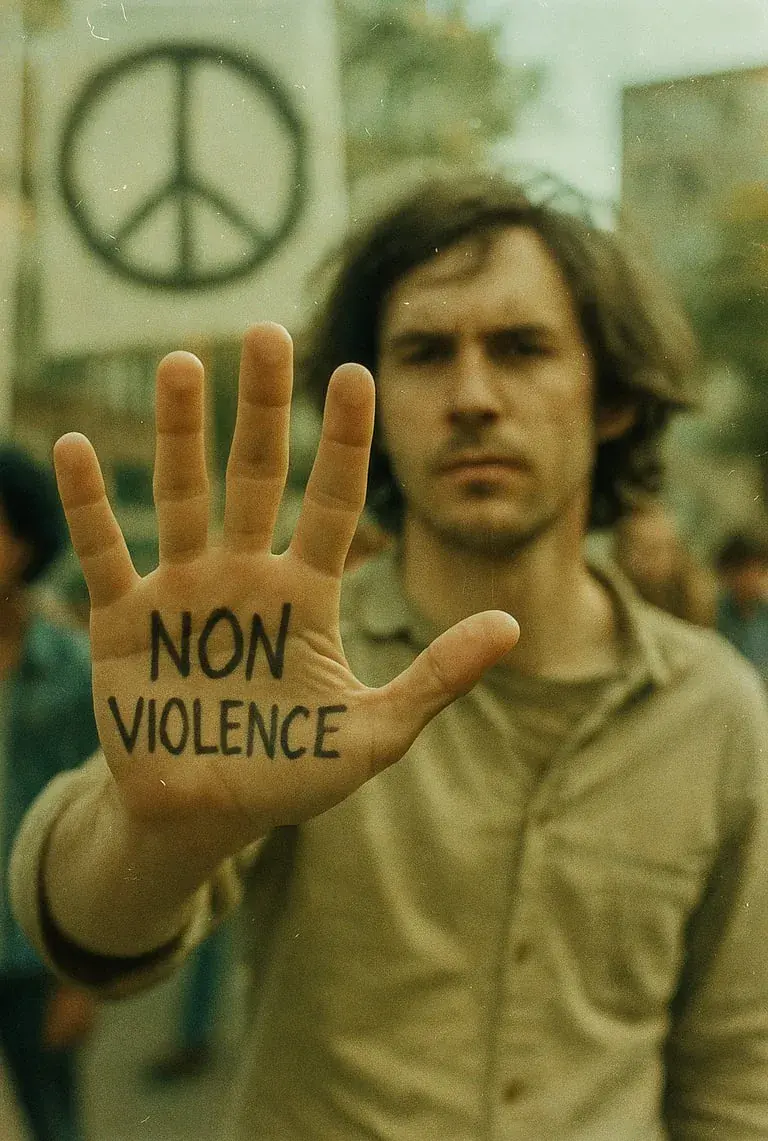Un homme actif pour la non-violence le jour mondial de la non violence.
