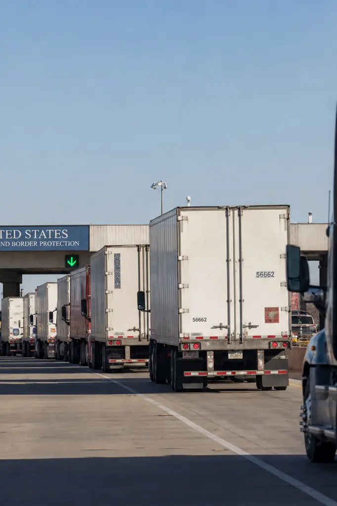 Camions de marchandises à une frontière terrestre