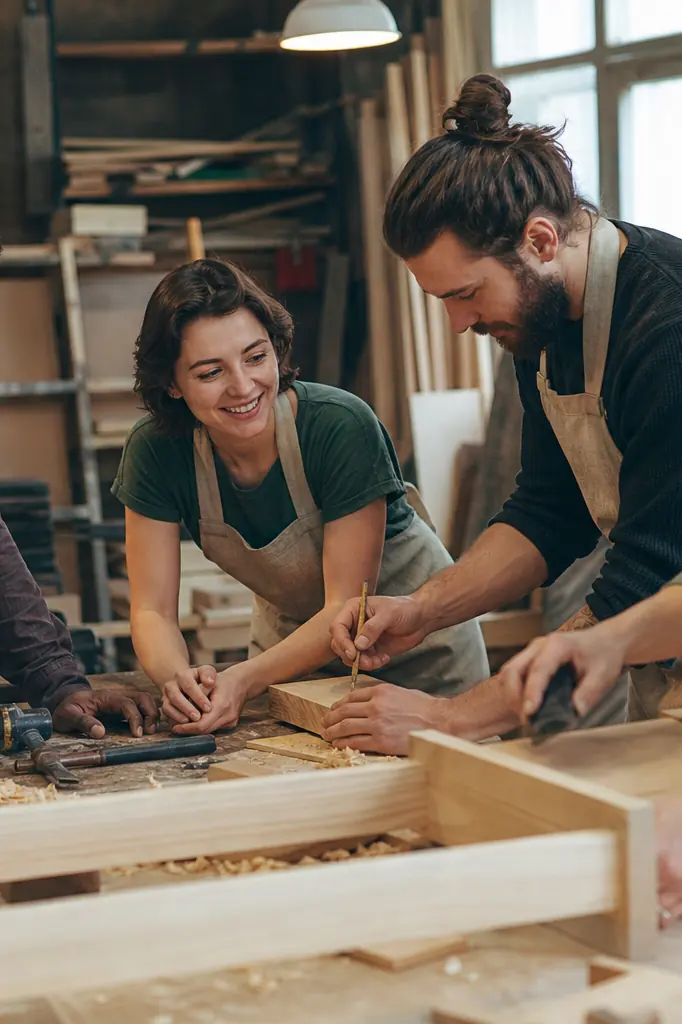 Travailleurs collaborant dans un atelier coopératif