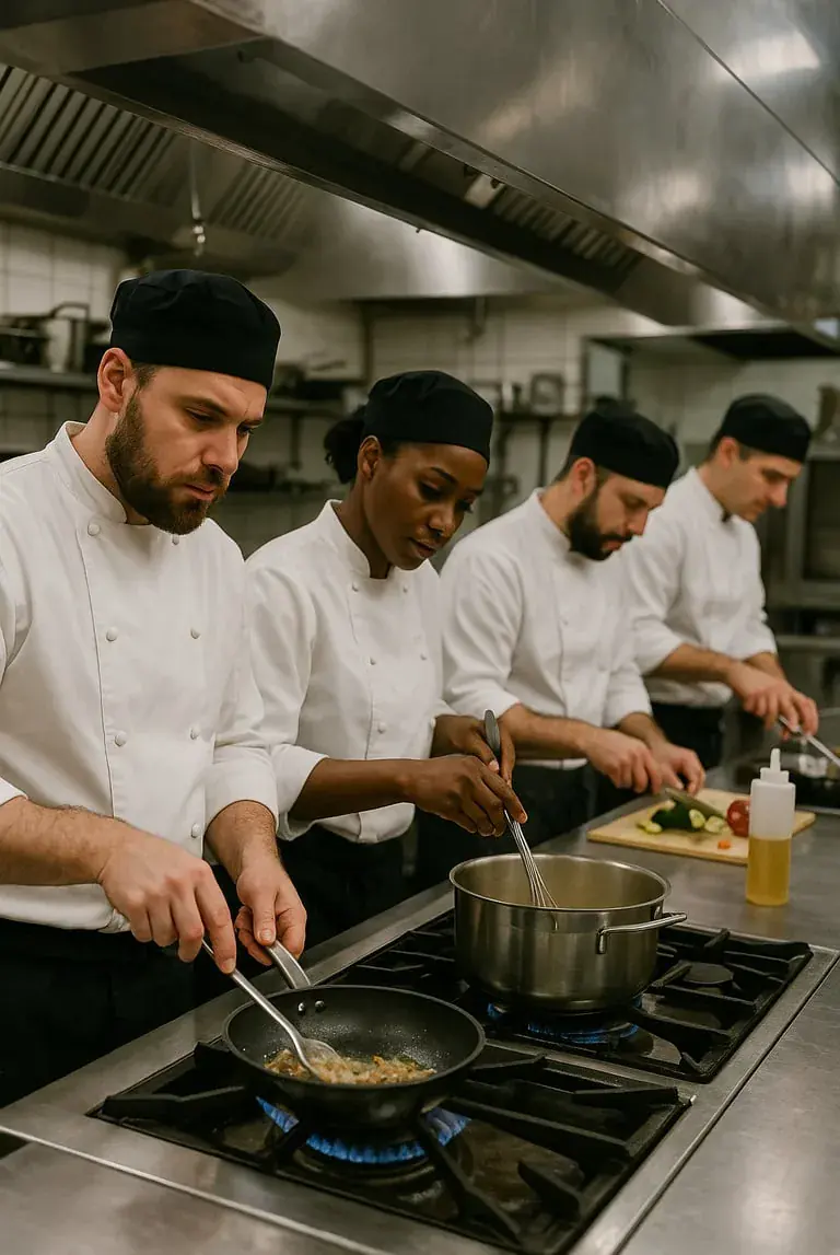 Une brigade de cuisiniers au travail pour la journée internationale des cuisiniers.