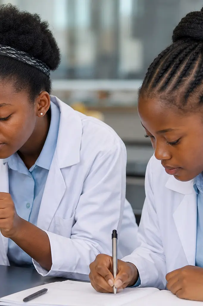 Jeunes filles africaines étudiant les sciences en classe