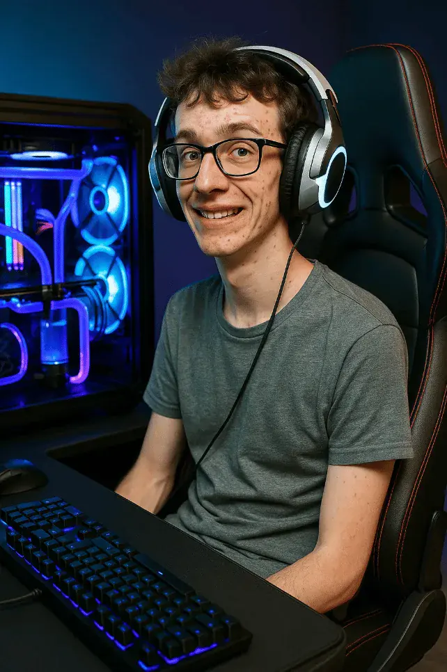 un vrai geek assis dans son siège de gamer pour la journée internationale des geeks
