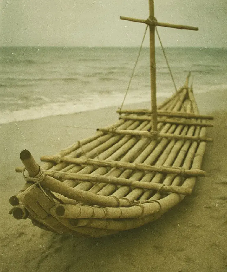 bateau en bambous pour la Journée internationale du bambou.