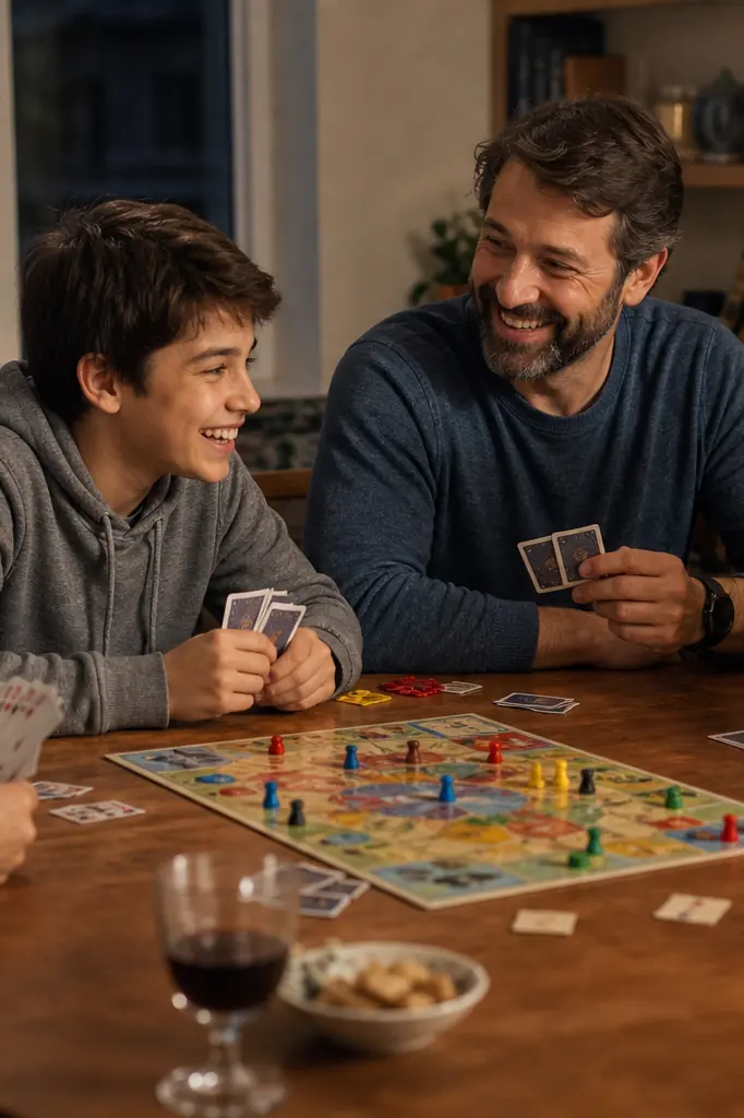 Famille jouant à un jeu de société à la maison