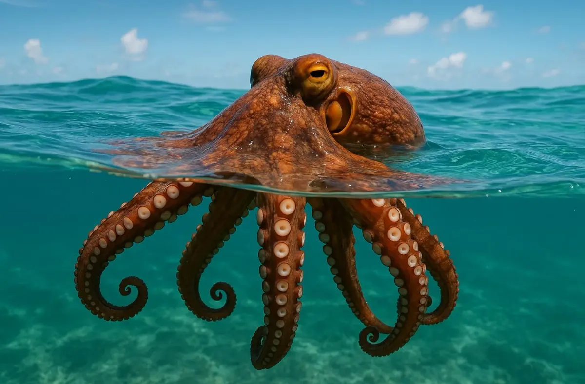 Un beau poulpe dans une mer turquoise pour la journée internationale du poulpe.