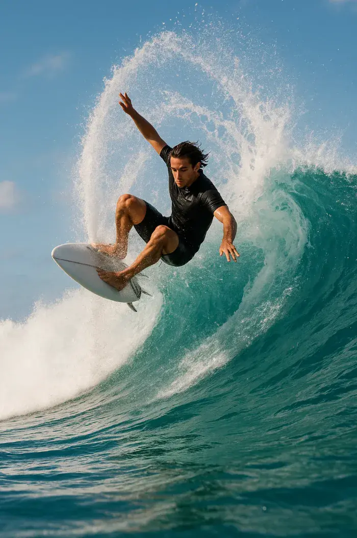 un surfeur sur une vague pour le journée internationale du surf