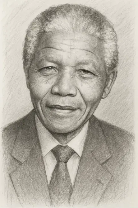 Portrait de Nelson Mandela au crayon pour la journée internationale Nelson Mandela.