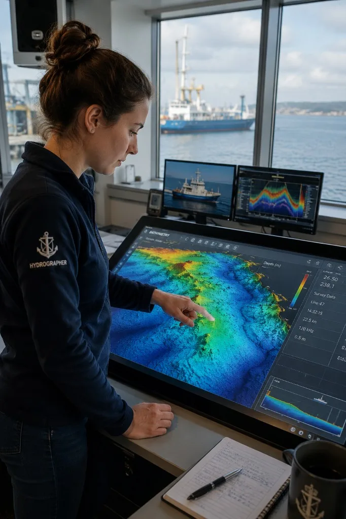 Hydrogaphe analysant une carte marine numérique et des données bathymétriques