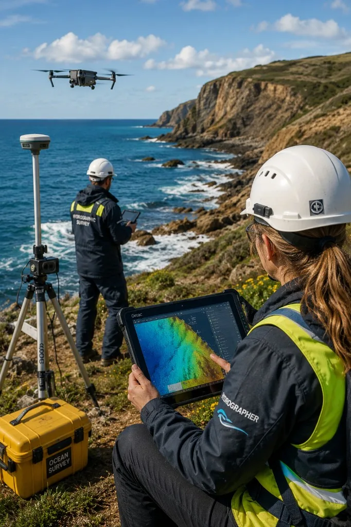 Littoral cartographié avec instruments de mesure hydrographique et drone
