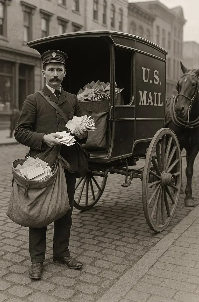 Photo historique d'un postier US Mail - Illustration journée mondiale de la poste