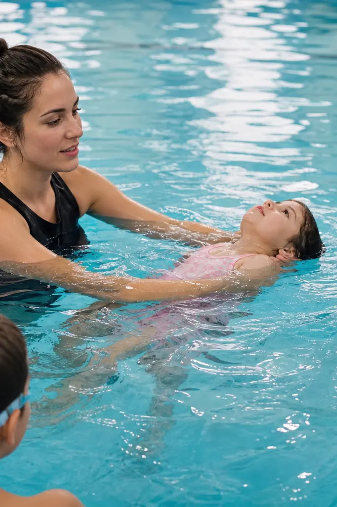 Moniteur enseignant la sécurité aquatique aux enfants