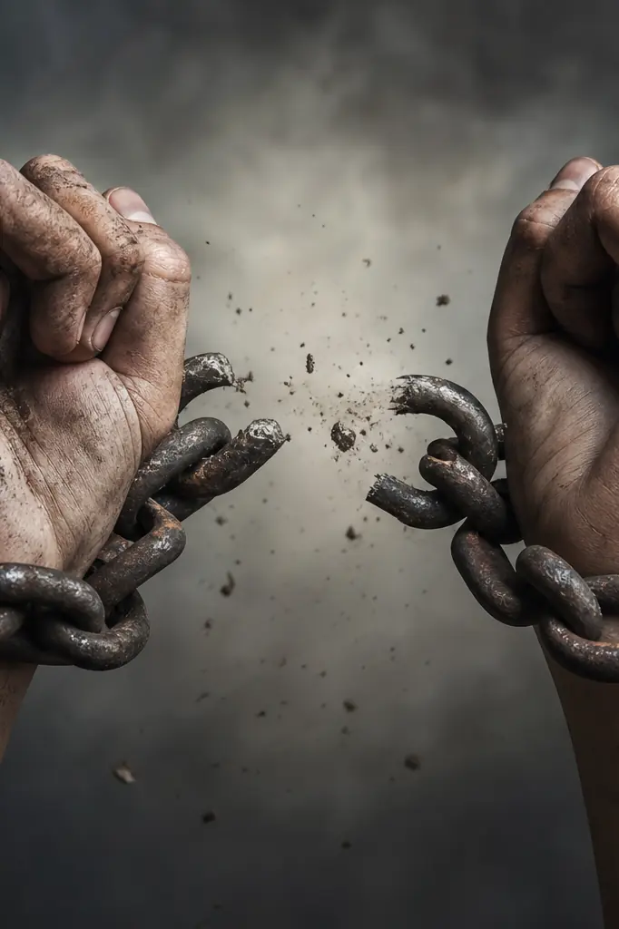Mains brisant des chaînes symbolisant la liberté