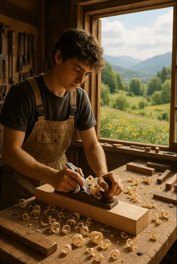 un jeune garçon travaille le bois pour la journée mondiale des compétences des jeunes