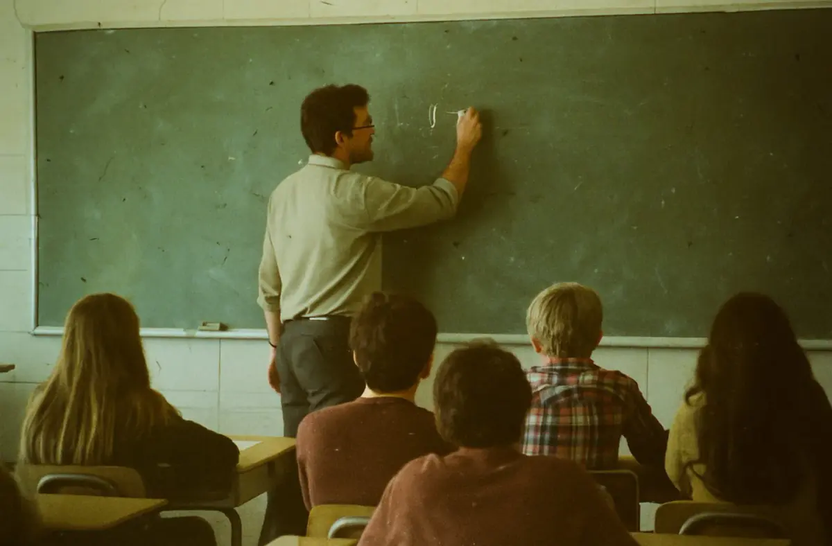 le professeur écrit au tableau pour la journée mondiale des enseignants.