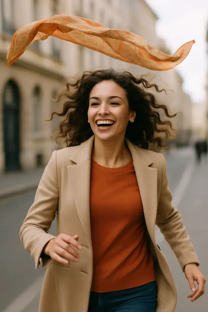 Femme avec un voile qui s'envole pour la journée des femmes sans voile