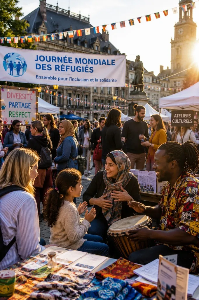 Célébration de la Journée mondiale des réfugiés dans une place publique