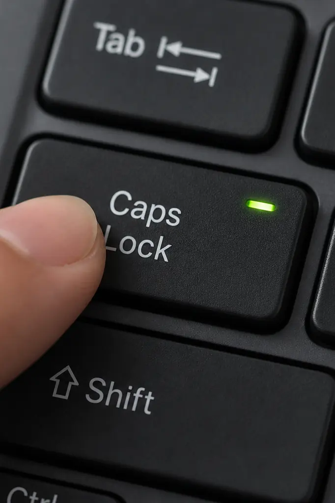 Doigt appuyant sur la touche Caps Lock d'un clavier