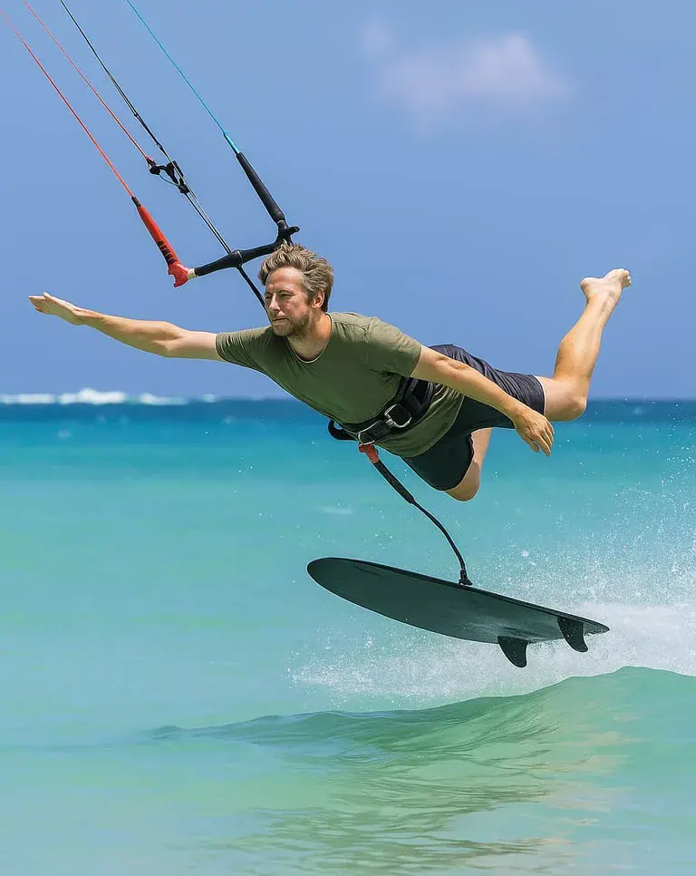 Gauthier Leleu réalise une figure de kite surf pour la journée mondiale du cerf-volant.