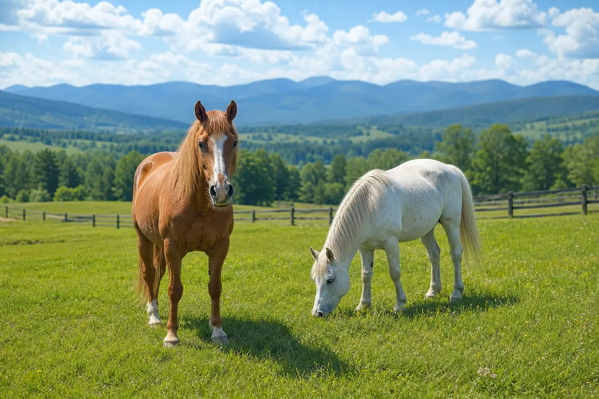 Chevaux en liberté dans une prairie ensoleillée