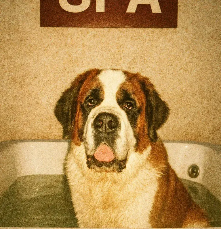 Photo d'un saint Bernard dans un spa pour la journée mondiale du chien