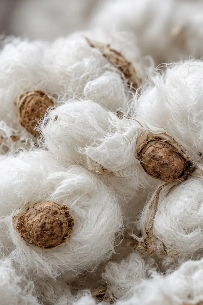 Gros plan sur des fibres de coton et leurs graines