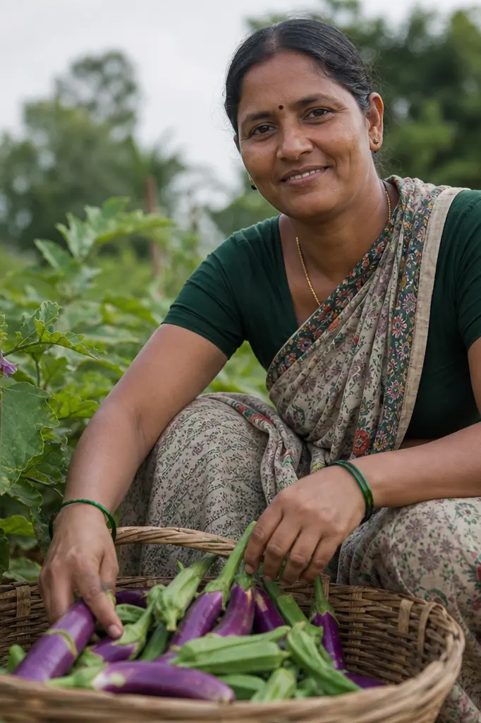 Agricultrice récoltant des légumes dans une ferme durable