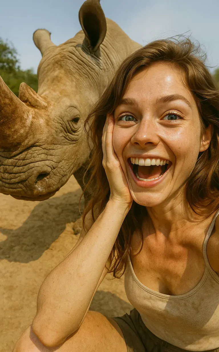 Selfie avec un rhinocéros pour la journée mondiale du rhinocéros.