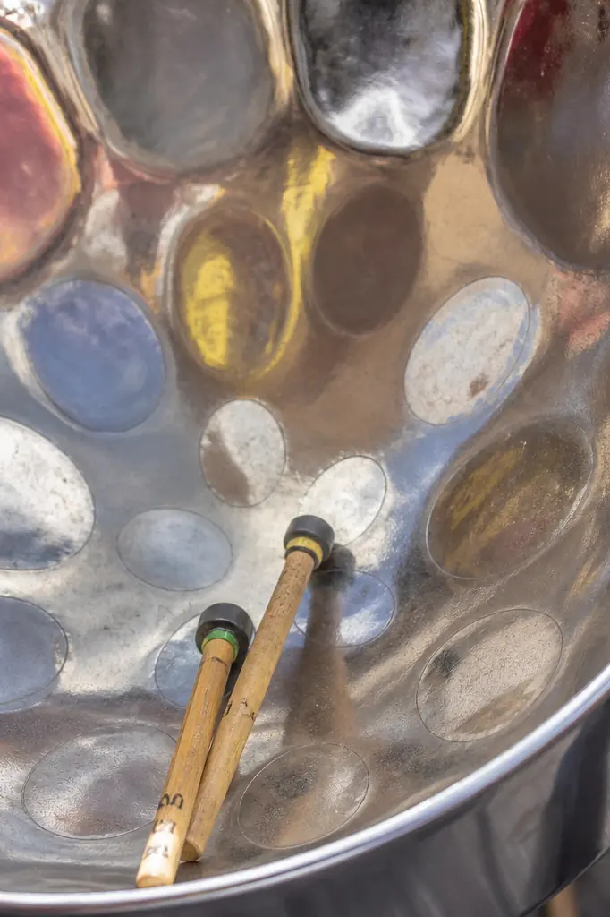 Gros plan sur un steelpan aux couleurs vives