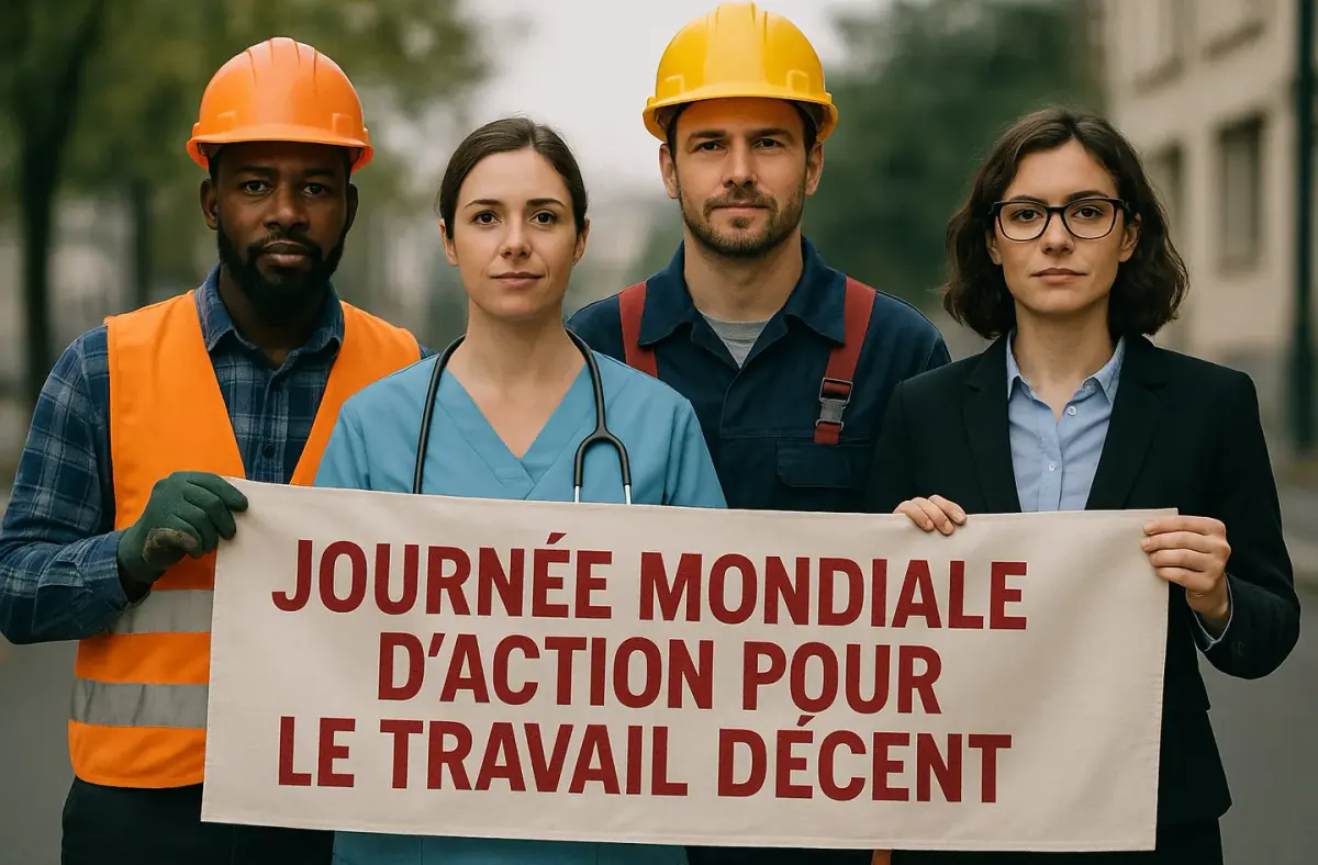 Travailleurs de divers secteurs d'activités pour la journée mondiale d'action pour le travail décent