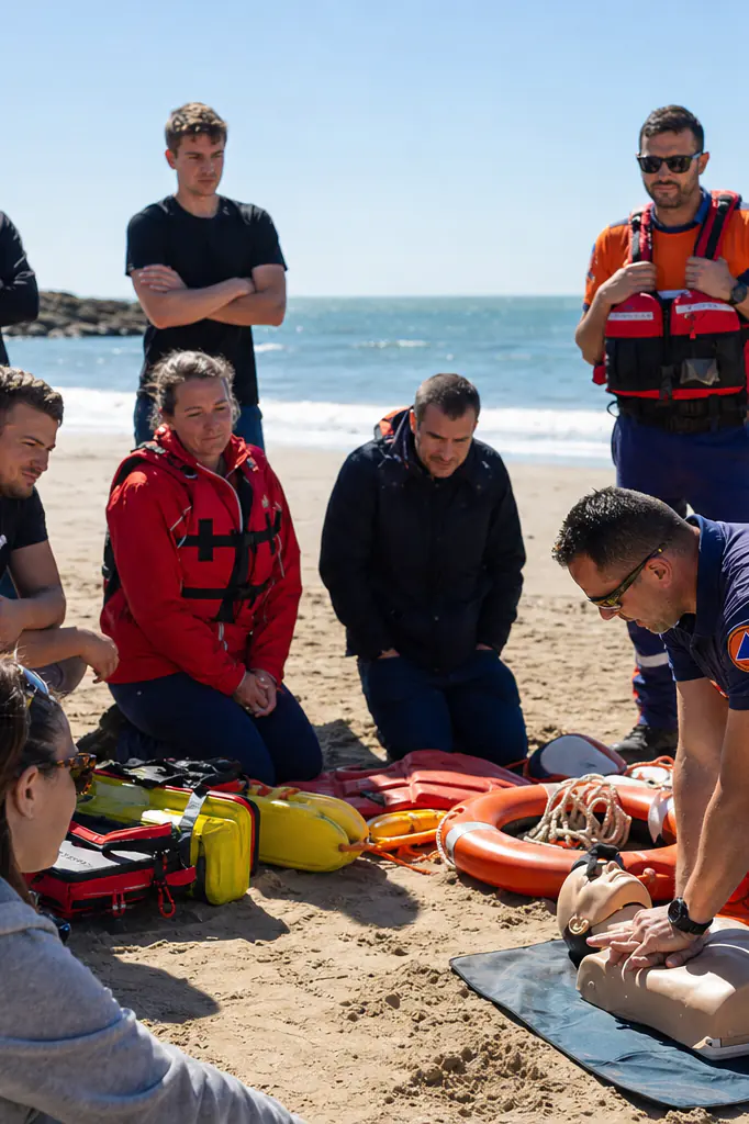 Formation de sauveteurs en mer sur une plage du littoral français