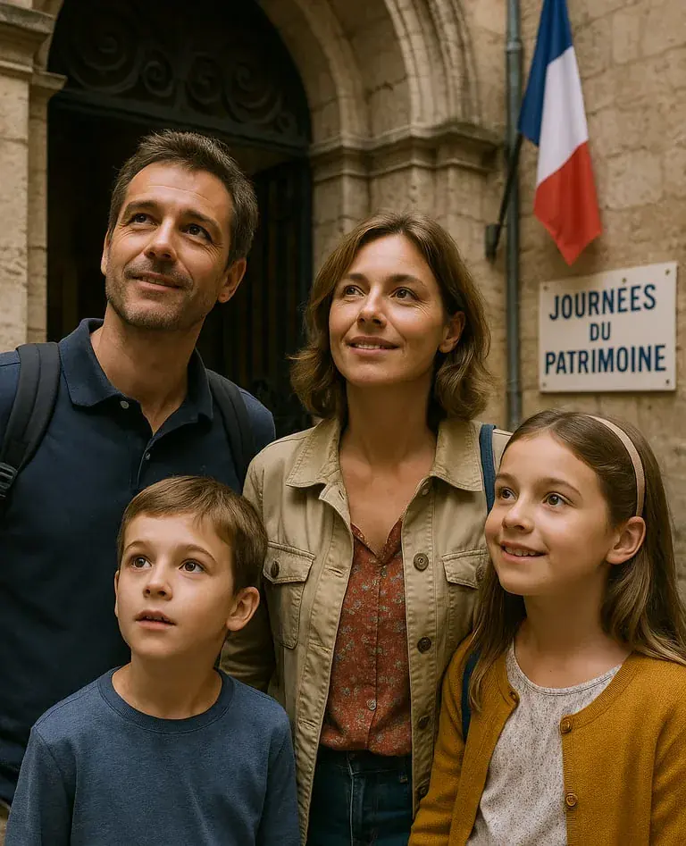 Famille en visite lors des Journées du patrimoine.
